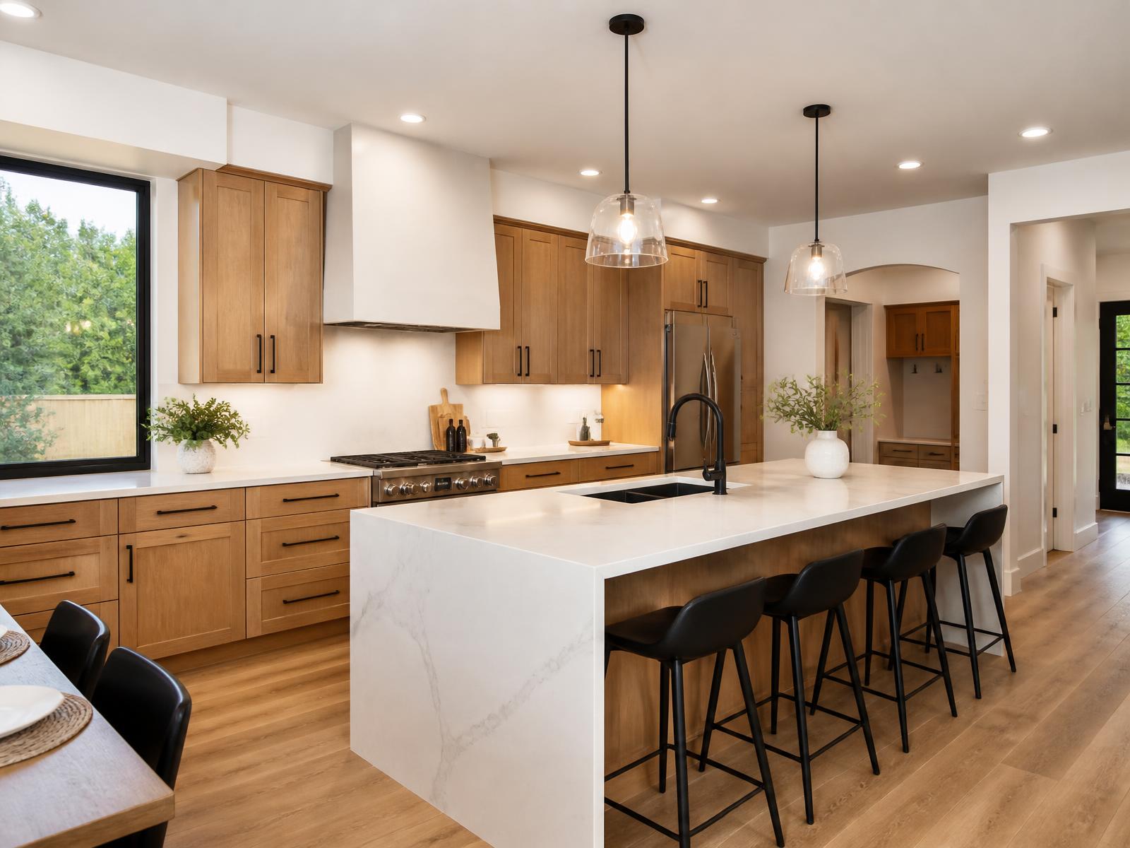 Renovated kitchen with custom cabinetry and quartz island by GDL Solutions